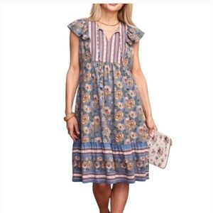 Matilda Jane Blue Floral Pasture Flutter Dress - Size Medium
